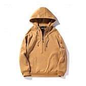 economico felpe con cappuccio da uomo di base-Per uomo Felpa con cappuccio Felpa con cappuccio e cerniera a un quarto Felpa con cappuccio in pile Nero Verde militare Cachi Con cappuccio Liscio Tasche Sportivo Giornaliero Per eventi Streetwear