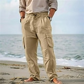 cheap Holiday-Men&#039;s Cargo Pants Trousers Summer Pants Beach Pants Drawstring Elastic Waist Multi Pocket Plain Comfort Breathable Outdoor Daily Going out Fashion Casual Black White