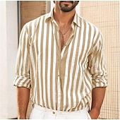 preiswerte Business Casual-Herren Hemd Weißes Baumwollhemd Freizeithemd Baumwoll-Leinen-Hemd Gestreifte Hemden Gestreift Urlaub Hawaiianisch Schwarz Rosa Rote Marineblau Langarm Umlegekragen Frühling &amp; Herbst Bekleidung