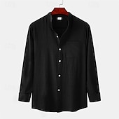 economico camicia da uomo con bottoni-Per uomo Camicia Camicia Estiva Camicia casual Camicia da Spiaggia Camicia con Bottoni Nero Bianco Blu marino Marrone Kaki Manica Lunga Semplice Colletto alla coreana Vacanza Camicia hawaiana Tasca