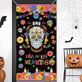 ieftine Coperți de ușă de Halloween-decorațiuni pentru uși de halloween huse de uși de halloween tapiserie pentru uși ziua morții cortina de ușă decorare fundal banner ușă pentru ușa din față fermă rechizite de decor pentru petreceri