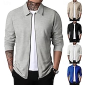cheap Men&#039;s Jackets &amp; Coats-Men&#039;s Shirt Jacket Transition Jacket Daily Breathable Pocket All Seasons Plain Classic Lapel Regular Waffle Fabric Black White Royal Blue Khaki Light Grey Jacket