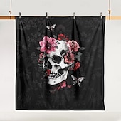 baratos Quarto de Halloween-Conjunto de capa de edredom com caveira floral de Halloween – inclui capa de edredom e fronhas – design assustador e festivo – tecido macio e confortável – perfeito para decoração de casa de Halloween