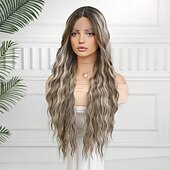 cheap Synthetic Lace Wigs-Synthetic Lace Wig Curly Style 28 inch Dark Brown Middle Part T Part Wig Women&#039;s Wig Dark Brown