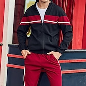 رخيصةأون بذلات رياضية أساسية-رجالي بدلة رياضية بذلة رياضة سويت شيرت بسحاب كامل أسود أخضر كاكي رقبة طوقية مرتفعة ألوان متناوبة بقع قطعتين الرياضة &amp; في الخارج مناسب للبس اليومي مناسب للعطلات أناقة الشارع أساسي كاجوال ربيع &amp; الصيف