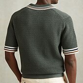 halpa Miesten klassinen poolopaita-Miesten Neulo poolo Cardigan Kausaliteetti Pyhäpäivä Ribbineulospikeekaulus Classic Lyhythihainen Muoti Vanhan rahan tyyli Raidoitettu Napin edessä Kesä Kevät Syksy Apila Neulo poolo