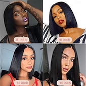 baratos Perucas de seda frontais de cabelo natural-150% densidade nenhuma peruca frontal de renda feita à máquina peruca bob reta cabelo humano com franja peruca bob curta com franja cabelo humano bob com franja