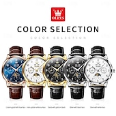 cheap Mechanical Watches-OLEVS Men Mechanical Watch Fashion Business Wristwatch Automatic Self-winding Moon phase Luminous Perpetual Calendar Leather Watch