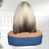 abordables Perruques synthétiques à dentelle-Perruque en dentelle synthétique Droit Style 14 pouce Ombre Blond Marron Foncé Doré Bob Coupe Carré Ouverte Perruque Femme Perruque Brun / Blanc