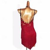 abordables Ropa de baile latino-Vestido de baile latino con bordado de borlas para mujer, trajes de baile sin mangas para entrenamiento de rendimiento, rumba, salsa, samba