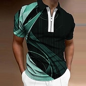 cheap Men&#039;s Geometric Polo-Men&#039;s Geometric Zip Polo Shirts Golf Shirt Short Sleeve Polo Shirts Collared Shirts Business Casual Vacation Wear Formal Wear Festival Wear 3D Print Quarter Zip Polo Yellow Army Green Red