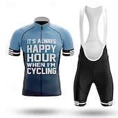 お買い得  男性用衣料品セット-男性用 ビブショーツ付きサイクリングジャージー パッド入りサイクリングショーツ グラフィック 半袖 バイク ジャージー パッド入りショーツ スーツウェア 3つのリアポケット付き マウンテンサイクリング ロードバイク モイスチャーコントロール 快適 高通気性 スポーツ ホワイト ネービーブルー ブルー 衣類