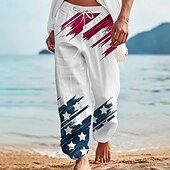 billiga Casual byxor med tryck för män-Herr Hawaiisk Semester Ledigt Flagga Amerikanska flaggan Byxor Casual byxor 3D-tryck Ficka Rakt ben Byxor med raka ben Medium Midja Fest / Kväll Vardag Semester Sommar Vår Blå Slapp form Oelastisk
