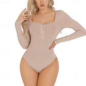 cheap Dance Basic-Activewear Leotard / Onesie Buttons Pure Color Splicing Women&#039;s Performance Training Long Sleeve High Polyester