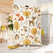 cheap Blankets &amp; Throws-Autumn Animal Flannel Blanket - Soft and Cozy Fabric - Warm and Comfortable Design - Perfect for Fall Home Decor and Snuggling - Ideal for Sofa or Bed