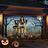 halpa Halloween koristelu-halloween oven koristeet ulkona halloween autotallin oven kansi kurpitsa noita banneri pelottava linna suuri taustakoristeet lomalle ulkoautotallin ovi kodin seinäkoristeet