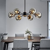 abordables Suspension-Lustres LED 6/8/12 lumières sphériques en verre en option, lustre à gradation continue, luminaires de lustre médiéval, plafonniers noirs et dorés adaptés aux salons, cuisines, salles à manger,