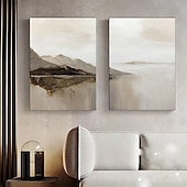 preiswerte Landschaftsgemälde-Landschaftsölgemälde handgemachtes beiges abstraktes Gemälde handgemaltes beiges Ölgemälde braunes Gemälde strukturierte minimalistische Kunst Bergkunst Gemälde für Wohnzimmer Schlafzimmer