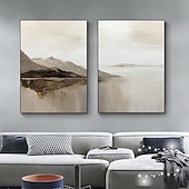 preiswerte Landschaftsgemälde-Landschaftsölgemälde handgemachtes beiges abstraktes Gemälde handgemaltes beiges Ölgemälde braunes Gemälde strukturierte minimalistische Kunst Bergkunst Gemälde für Wohnzimmer Schlafzimmer