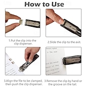 cheap Office Supplies-Paper Clam Clip Dispenser Handheld File Document Clipper with 50 Reuseable Stainless Steel Refill Clips for Home Office School