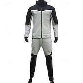cheap Tracksuits-Men&#039;s Tracksuit Jogging Suit 2 Piece Full Zip Casual Fall Long Sleeve Breathable Soft Fitness Gym Workout Running Sportswear Activewear Color Block Gray Black Black Orange