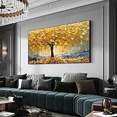 preiswerte Blumen-/Botanische Gemälde-3D-Ölgemälde mit goldenem Baum, handgefertigtes Ölgemälde mit goldenem Baum auf Leinwand, großes abstraktes strukturiertes Ölgemälde mit goldgelbem Baum, Lebensbaum-Gemälde, Wandkunst, individuelles