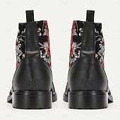cheap Premium Leather Boots-Men&#039;s Black Floral Combat Boots with Rugged Soles and Leather Toe Caps for Casual and Outdoor Wear