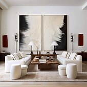 preiswerte Abstrakte Gemälde-Ölgemälde, groß, handgemalt, beige und schwarz strukturierte Wandkunst, beiges abstraktes Gemälde auf Leinwand, moderne abstrakte Wandkunst auf Leinwand, ein Paar schwarze Strukturgemälde