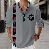 cheap Ethnic Pattern-Men&#039;s Shirt Button Up Shirt Long Sleeve Tribal Fashion Casual Vacation Causal Casual Summer Spring &amp;  Fall Stand Collar Buttons Print White Yellow Blue Gray