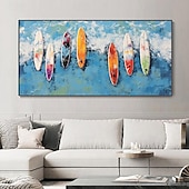 preiswerte Landschaftsgemälde-handgemaltes, individuell gefärbtes Surfbrett-Ölgemälde, handgemachtes Sommer-Surf-Schwimmparty-Gemälde, abstraktes blaues Ozean-Seestück, Leinwand-Ölgemälde, Wandbild, Gemälde für Wohndekor, Geschenk