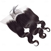 cheap Closure &amp; Frontal-14 Inch 13x6 Lace Frontal Body Wave HD Transparent Frontal Ear to Ear 13x6 Lace Frontal Closure With Baby Hair Free Part 100% Virgin Human Hair Frontal Closure Natural Hairline 150% Density
