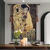 olcso Jacquard szőtt kárpitok-jacquard szőtt gobelin gobelin aubusson fali függöny klimt a szerető szövőszék pamut szövés nappali hálószoba dekoráció (bot és bojt nélkül)
