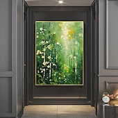 preiswerte Blumen-/Botanische Gemälde-handgemachtes Original Ölgemälde „Grüner Wald“ auf Leinwand, abstrakter Baum, Landschaftsgestaltung, Wanddekoration, Wohnzimmer, Wohndekor mit Keilrahmen/ohne Innenrahmen
