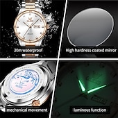 cheap Mechanical Watches-New Brand Olevs European Men&#039;S Business Mechanical Watch Inlaid With Diamond Luminous Calendar Month Display Automatic Mechanical Watch Waterproof Sports Simple Leisure Watch