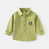 billiga T-shirts och skjortor för pojkar-Pojkar 3D Ensfärgat Skjortor Långärmad Sommar Vår Mode Grundläggande Lilla barn (4-7år) 4-7 år Kavajslag Utomhus Ledigt Dagligen Normal