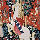 cheap Jacquard Woven Tapestries-Jacquard Woven Medieval Tapestry Gobelin Aubusson The Lady and The Unicorn Loom Cotton Weave Wall Art Hanging Larger Tapestry Historic Middle Ages Tapestry Reproduction (without tassels and rod)