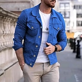 preiswerte Herrenjacken &amp; Herrenmäntel-Herren Leichte Jacke Trucker Jacke Sommerjacke Hemdjacke Urlaub Täglich Tasche Frühling &amp; Herbst Einfach Mode Klassisch Revers Regulär Schwarz Weiß Rot Marineblau Blau Jacken