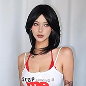 economico Parrucche trendy sintetiche-Parrucche sintetiche Uniformi Costumi di carriera Da principessa Liscio Kinky liscia Parte di mezzo Taglio scalato A macchina Parrucca 18 pollici Nero Capelli sintetici Per donna Cosplay Feste Di