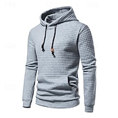 billiga bashuvtröjor för män-Herr Våffla hoodies Huvtröja Svart Vit Ljusgrå Mörkgrå Huva Slät Ficka Sport &amp; Utomhus Dagligen Helgdag Polyester Streetwear Grundläggande Ledigt Vår &amp; Höst Kläder Pull Tröjor Långärmad
