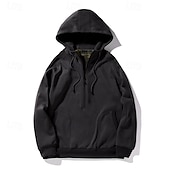 economico felpe con cappuccio da uomo di base-Per uomo Felpa con cappuccio Felpa con cappuccio e cerniera a un quarto Felpa con cappuccio in pile Nero Verde militare Cachi Con cappuccio Liscio Tasche Sportivo Giornaliero Per eventi Streetwear
