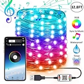 levne USB String světla-chytrá usb pohádková řetězová světla vodotěsná vícebarevná měnící se světla na Vánoce, narozeniny, večírek vnitřní venkovní dekorace, dálkové ovládání aplikace