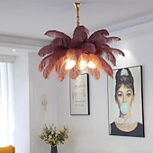 cheap Chandeliers-LED Pendant Light Chandelier Gorgeous Extra Large 80cm Ostrich Feather Bouquet 5-light Pendant Light Romantic Mounted Lighting Fixture for Restaurant Bedroom Chain Adjustable