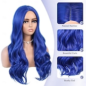 abordables Perruques de fête-Perruques longues ondulées longue perruque bouclée pour femmes partie centrale look naturel cheveux synthétiques Halloween cosplay soirée