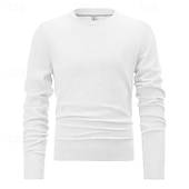 preiswerte Herrenpullover-Herren Pullover Strickpullover Gerippt Stricken Standard Strick Glatt Rundhalsausschnitt Modisch Basic Freizeitskleidung Verabredung Bekleidung Herbst Winter Schwarz Weiß S M L