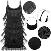 abordables Vestidos de los años 20-Rugido 20s 1920s Hasta la Rodilla Vestidos Vestido Flapper Accesorios Sin Mangas El gran Gatsby charlestón Invitado a la boda Borlas Pluma Camiseta con cuello redondo Disfraz Mujer Navidad Año Nuevo