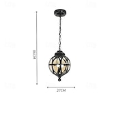 economico Luci a sospensione-lampade a sospensione per esterni, lampada a sospensione esterna portico impermeabile lampadario in metallo nero con globo di vetro trasparente con struttura in gabbia di ferro, lanterna esterna per