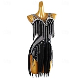 halpa kilpailumekko-Latinotanssi Tanssiasut Leninki Tupsuilla Puhdas Väri Liitos Naisten Suoritus Kouluts Hihaton Chinlon Spandex