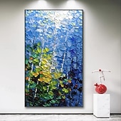 abordables Peintures fleurs/botaniques-3d bleu forêt peinture à la main grande toile verticale peinture à l&#039;huile mur art arbre toile abstraite à la main longue mur étroit decoroversize peinture à l&#039;huile grand abstrait bleu décoration