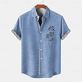 economico Classico-Per uomo Camicia camicia di lino Camicia da spiaggia Camicia hawaiana Albero di cocco Da mare Per eventi Rosa Blu Kaki Maniche corte Collo ripiegabile Estate Abbigliamento