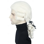 economico Parrucche storiche-Parrucca da giudice coloniale da uomo parrucca polverosa parrucche lunghe e ricce per il costume di Washington parrucca divertente pompe per parrucche di carnevale cosplay parrucche di Halloween